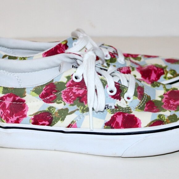 VANS checkerboard roses floral lace up Canvas Low Skate sneakers coastal 7.5 - Picture 6 of 10